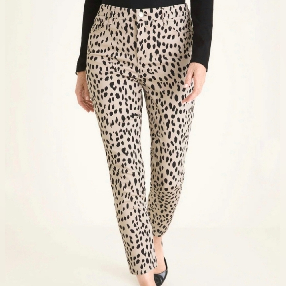 Chico's Leopard Print So Slimming Girlfriend Slim Leg Ankle Jeans Women's Size 6